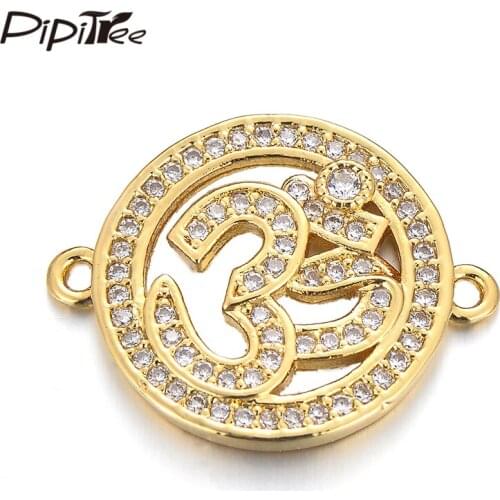 Pipitree Hinduism AUM OM Buddhist Yoga Charms for Jewelry Making Micro Pave Clear Zircon Charm Bead Meditation Bracelet Handmade