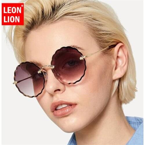 LeonLion 2021 Rimless Ocean Lens Sunglasses Women Brand Designer UV400 Classic Glasses Gafas Metal Goggle Eyewear For Men/Women