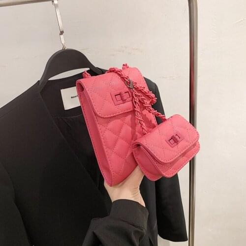 2-piece Lattice Mini Crossbody bag 2021 Summer New PU Leather Womens Designer Handbag Chain Shoulder Messenger Bag Phone Purses