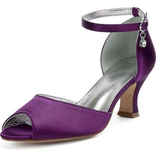 Elegant ladys open toe D'orsay satin evening dress shoes bridal wedding prom party pumps kitten thick lower heels ankle strap