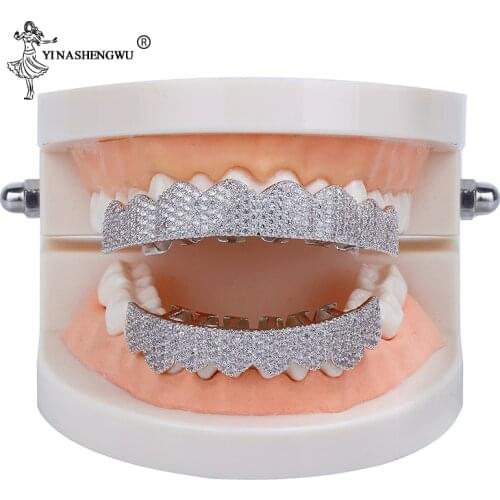 Gold Silver Color Iced Out Gold Grillz Crystal Jewelry Top Bottom Body Jewelry Men Hip Hop Bling AAA Cubic Zircon