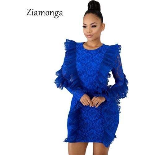 Ziamonga Women Dress 2019 Runway Summer Autumn Lace Patchwork Vintage Long Sleeve Slim Fitted Sexy Mini Dress Vestidos De Festa