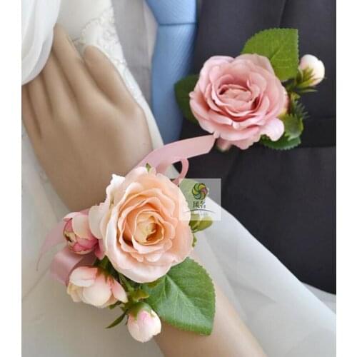 Handmade Wedding Corsage Groom Boutonniere Bride Bridesmaid Mom Women Wrist Flower Artificial Flowers Corsages Wedding Supplies