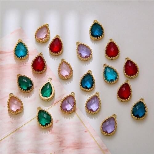 10pcs/lot Colorful Water Drop Crystal Metal Charms Pendant DIY Necklace Earring For Jewelry Making Accessories