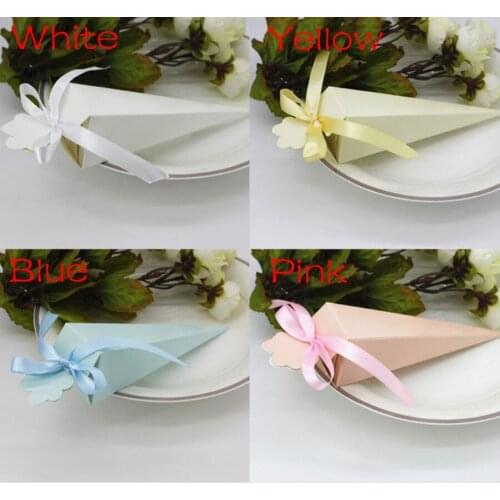 100Pcs White / Blue / Pink / Light Yellow Ice Cream Style Wedding Favors Candy Boxes With Ribbons Baby Shower Party Gifts Box