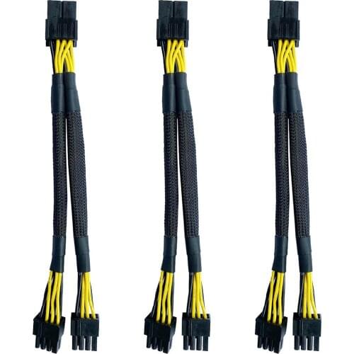 3Pack GPU VGA PCI-E 8 Pin Female to Dual 8(6+2) Pin Male PCI Express Adapter Braided Sleeved Splitter Power Cable 8 Inch