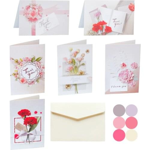 6 Sets of Flower Thank You Cards Blank Inside with Envelops Stickers for Party Wedding Baby Shower Flower Folding Cards