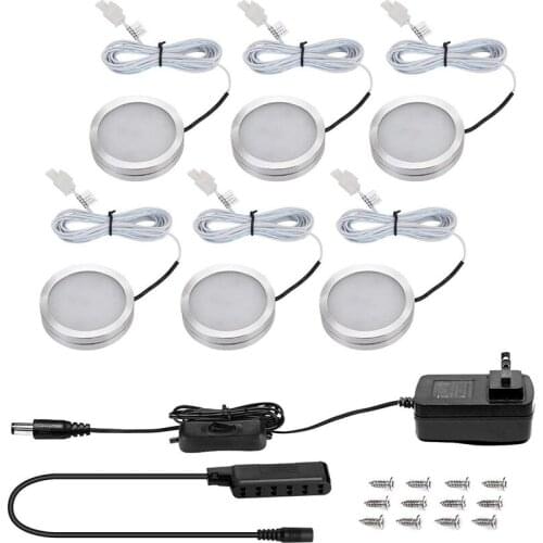 6 PCS LED Under Cabinet Lights Dimmable DC12V Kitchen Lights LED Puck Lights for Furniture Wardrobe Cupboard Closet Lighting