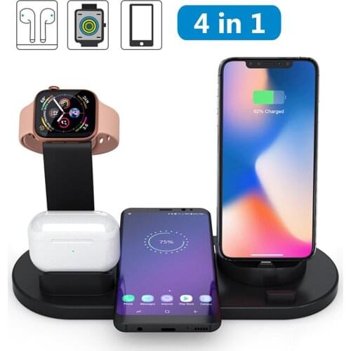 Black White 10W Qi Wireless Charger Dock Station 4 In 1 Wireless Charging Stand Dock For IPhone Samsung Phone IWatch Airpods