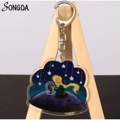 Le Petit Prince Keychain Cartoon Character Fox Rose Don't Be a Boring Adult Little Prince Acrylic Keyring Men Women Jewelry Gift