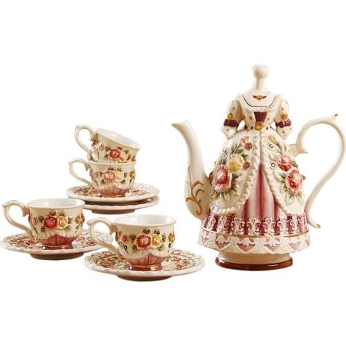 British Elegant Ceramics Coffee Cup Set Creative Beautiful Princess Gorgeous Dress Porcelain Tea Pot Wedding Gift