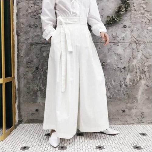 New Autumn Designer New High Waist Strap Wide Leg Pants Tide Brand Harem Pants Mens White Flower Bud Pants Singer Costumes