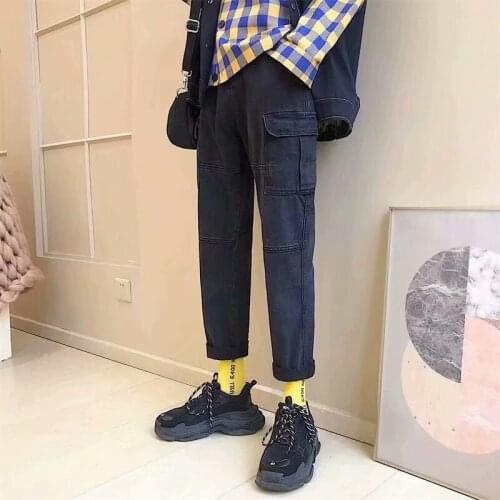 2020 Fashion Men Jeans Loose Fit Retro Blue Classical Harem Pants Big Small Leg Streetwear Hip Hop Jeans Men Pants Korean Black
