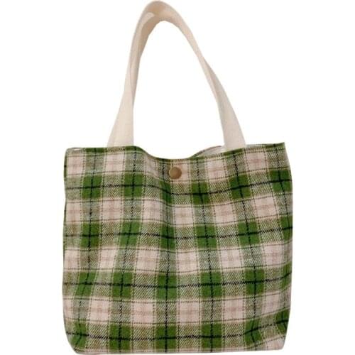 Canvas Plaid Shoulder Bags for Women Handbags Fashion Ladies Purse Tote Bags Simple Crossbody Bags for Teenage Girls Shopper Bag