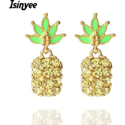 ISINYEE Fashion Crystal Pineapple Fruit Dangle Earrings For Women Gold Silver Small Statement Jewelry High Quality Wholesale