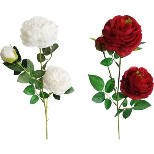 2x 3 Heads Artificial Flowers Peony Bouquet Silk Flowers Bridal Bouquet Fall Vivid Fake Rose Flowers for Wedding Home Party Deco