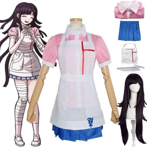 Anime Danganronpa Mikan Tsumiki Cosplay Costume Wig Women Dress Nurse Uniform Outfit Sets Halloween Carnival Costumes Wig
