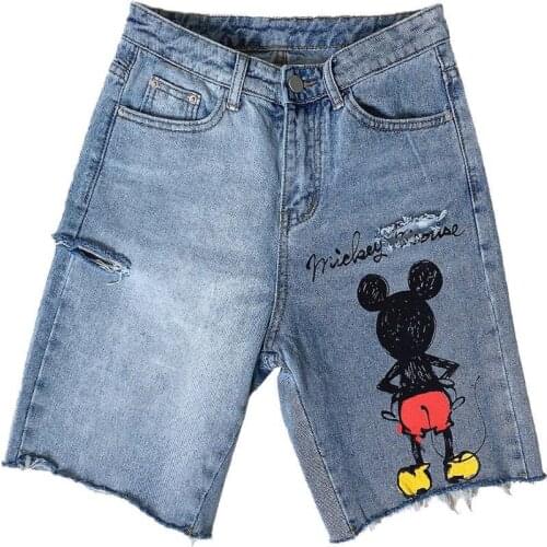 Disney Mickey Cow Ripped Shorts Boys Girls Cartoon Summer Jeans