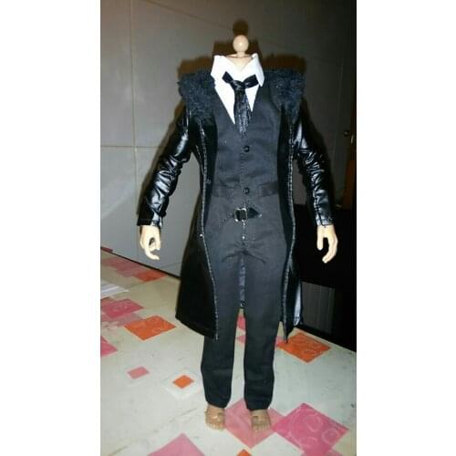 1/6 Scale Male Clothes Accessory Black Leather Windbreaker Coat Suit Model for 12 inches Action Figure Body