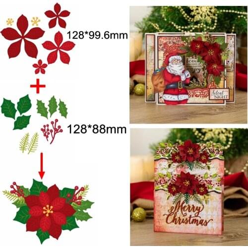Merry Christmas Mix Flower Leaves Frame Metal Cutting Dies Diy for Scrapbook Craft New Stencils Decorate Cards Make Album Craft