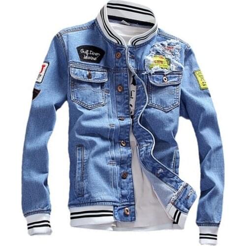 2021 Spring/Autumn Mens Jeans Jacket Popular Logo Large Size Mens Korean Jeans Jacket Letter Printing Frayed Jackets