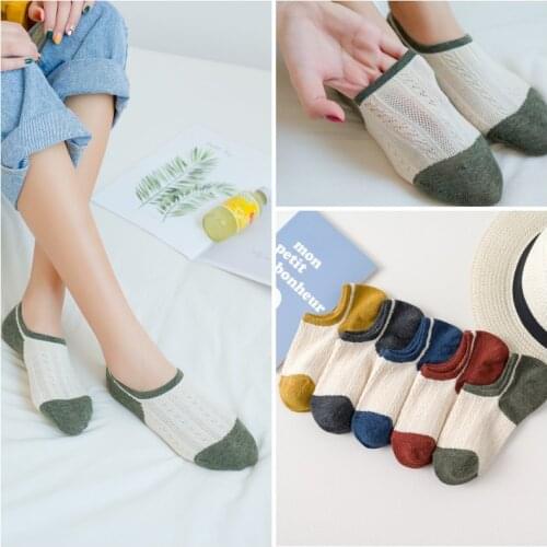 Women Socks Girls Spring Summer New Patchwork Female Cotton Invisible Non-slip Ankle Socks Cute Bear Short Socks 5Pairs 8Pairs