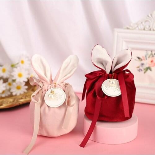 Easter Christmas Cute Rabbit Ears Gift Packing Bags Velvet Rabbit Chocolate Candy Bag Wedding Birthday Party Jewelry Organizer