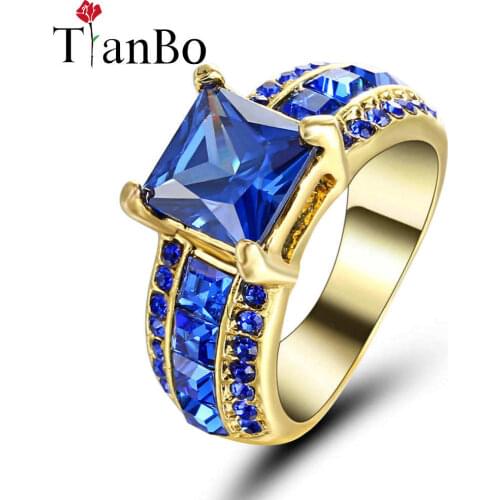 TianBo Valentines Day Gift Womens Black/white/yellow color Wedding Size 7 Ring Blue /Red Square CZ Zircon Sets Ring