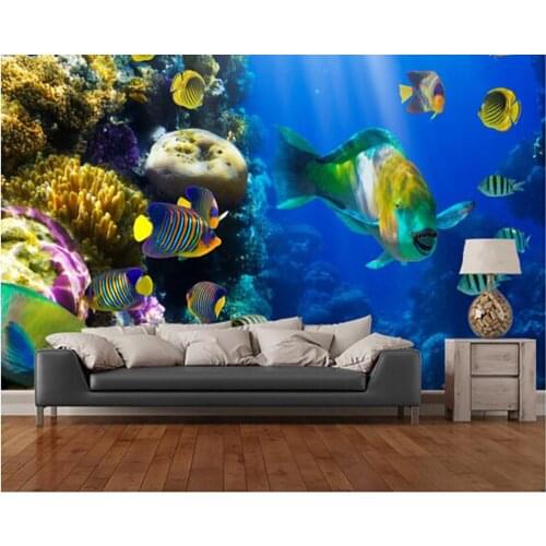 Custom live fish wallpaper.Coral Colony and Coral Fish.3D murals for living room bedroom kitchen wall waterproof vinyl wallpaper