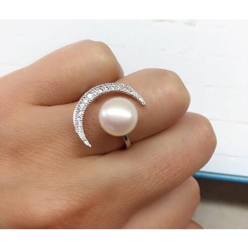Moon Shape New Ring Mountings Findings Settings Adjustable Ring Jewelry Parts Fittings Wedding Accessories for Pearl Beads