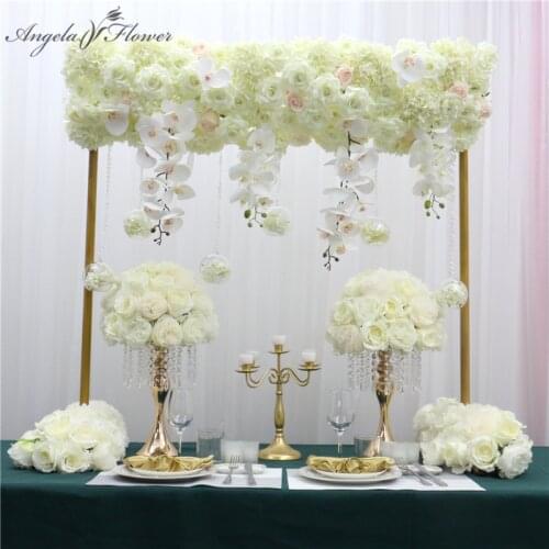 Luxury original design wedding arch decor flower row arrangement artificial table centerpiece flower ball corner curtain floral