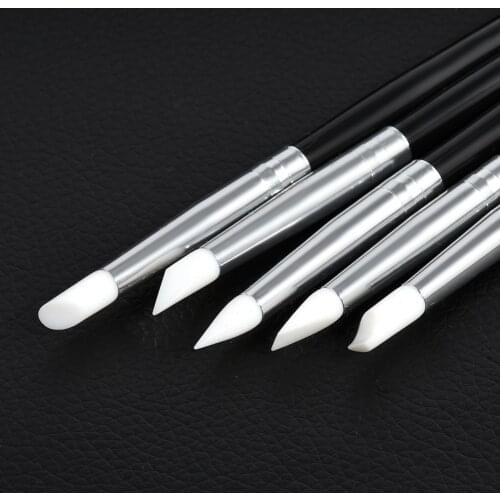 5Pcs Black Rod Silicone Pen For Painting Wooden Handle Nail Art Manicure Pencil Nail Art Brush Accessories for Nail DIY Tools