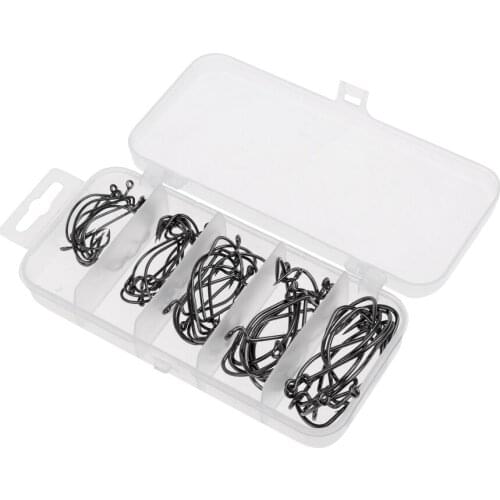 Fishing Jig Hooks Barbed Hooks Set Bass Hooks Carbon Steel Hooks Black