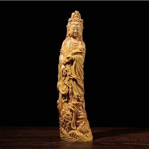 Boxwood Carving Household Ornaments Buddha Statue Gifts Solid Wood Statue Crafts Ruyi Dragon Guanyin Sculpture Home Decor