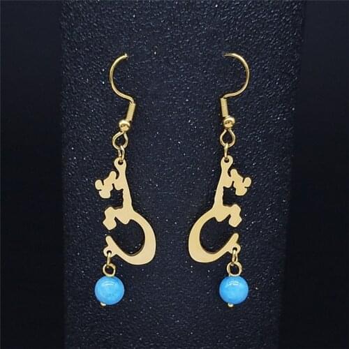 Fashion Persian Love Poems Natural Stone Stainless Steel Dangle Earring Gold Color Drop Earring Jewelry boucle oreille EXS02