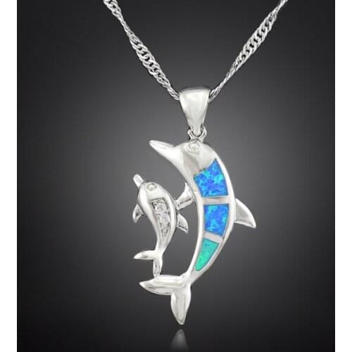 Blue Fire Opal Dolphin Fashion Jewelry Silver Plated Pendant for Women OP405