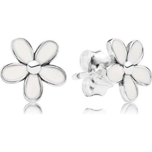 Compatible with European Jewelry Flower Silver Stud Earrings with Pink Enamel 925 Sterling Silver Earings for Women DIY Making