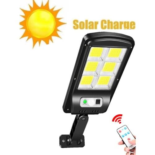 Tabular oblong Upgraded 120 LEDs Solar Light PIR Motion Sensor Remote Control IP65 Outdoor Solar garden Wall Street Lights Water