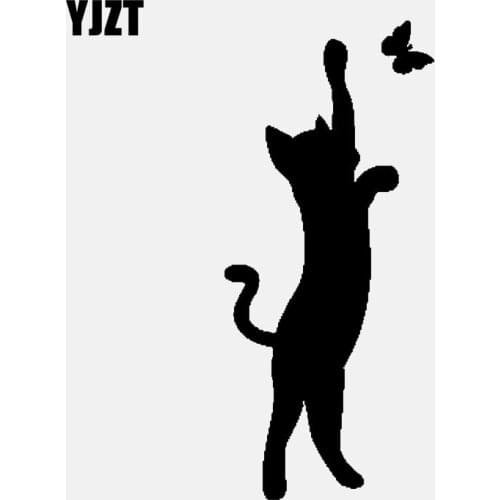 YJZT 6.5CM*14.7CM Car Stickers Cat Kitten Pet Animal Butterfly Art Vinyl Decals Black/Silver C24-0155