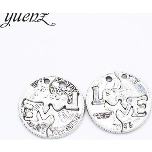 YuenZ 3 pair Antique silver color Alloy Puzzle Round love Alloy Coin charms for Jewelry diy making Pendants AccessoriesS261