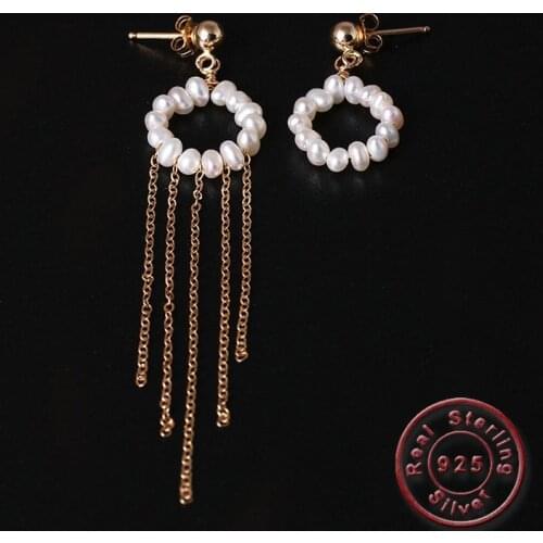 Amxiu Fashion Freshwater Pearls Earrings Handmade 925 Silver Drop Earrings Long Tassel Earrings For Women Girls Gift Accessories