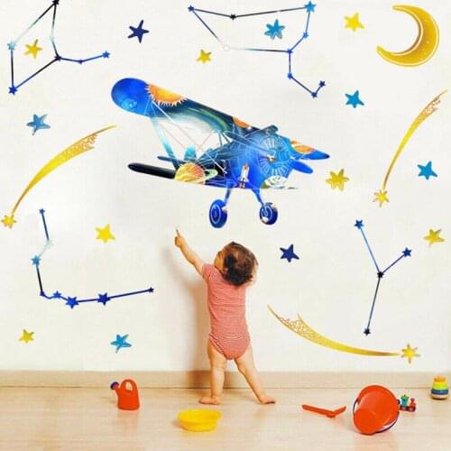 Star airplane wall sticker creative cartoon children kids room wall decoration decal graffiti mural home decoration accessories