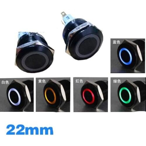 1pcs self reset 22mm tricolor RGB LED ring LED black aluminum alloy button switch