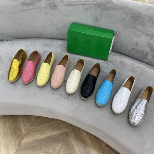 2021 Casual Flats Round Toe Women Flats Weave Women Shoes Comfort Genuine Leather Slip-On Flats Women Classic Fisherman Shoes