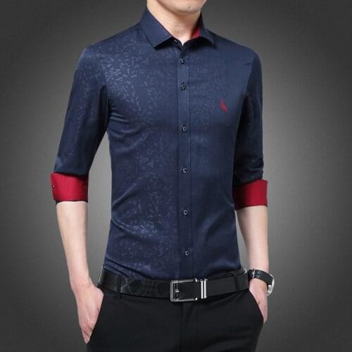 2021 Reserved shirt new mens shirt casual social slim printed dark texture embroidered brand blouse dropshopping