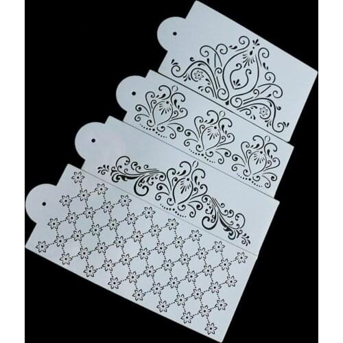 4 Pcs Flower Patterns DIY Lace Cake Cream Stencils Wedding Cake Border Molds Cake Side Decoration Template Fondant Baking Tools