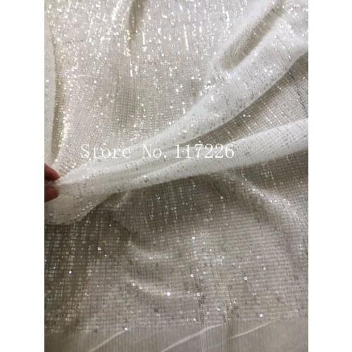 Sparkly white color Embroidered Tulle Fabric JRB-35044 African French Net Lace Fabric with sequins