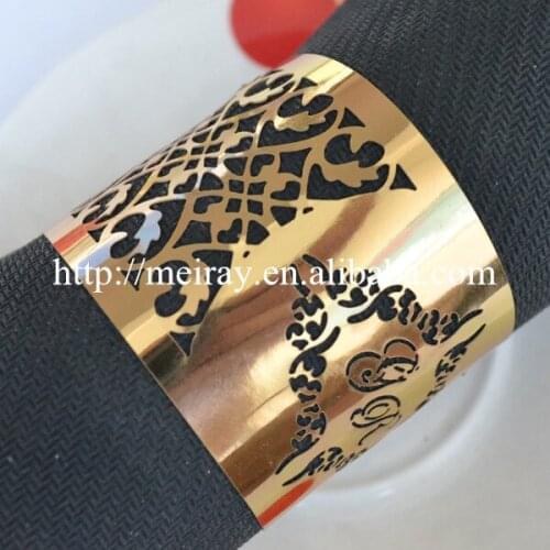 Laser cut paper gold napkin rings,wedding decoration napkin rings with customized names
