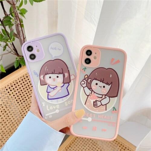 GYKZ Cartoon Music Girl Phone Case For iPhone 11 Pro 7 XS MAX X SE2020 XR 8 6Plus Cherry Camera Full Protection Matte Cover Capa