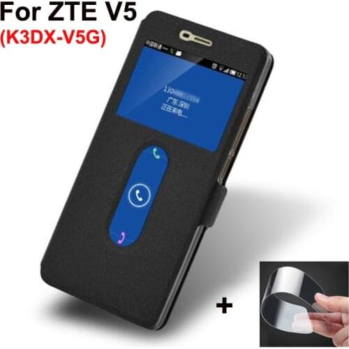 Open window PU leather case For ZTE V5 K3DX-V5G cover shell phone cases Naked Eye 3D For ZTE V5 V 5 flip case V5 back cover 5.5"
